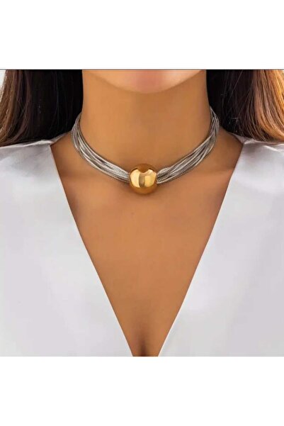 donna e milano Donna Gold Color Big Ball-Silver Color Braided Chain Necklace ...