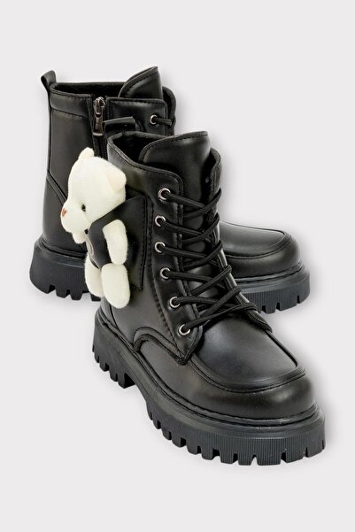 Liger Orthopedic Zippered Cold-Proof Daily Girls' Boots with Teddy Bear Black - Beige