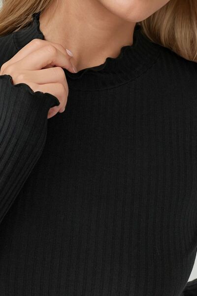 Hiccup Textured Slim Fit Round Neck Long Sleeve Top