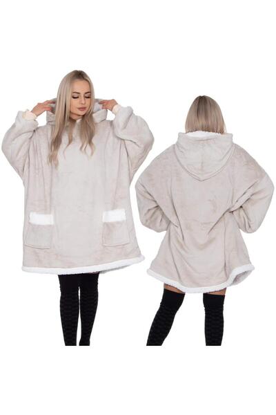 SERSIMO Oversized blanket sweatshirt made of soft fleece, with hood and large pocket, gray