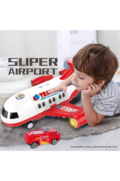 OEM Kids cargo airplane with 6 toy cars - red