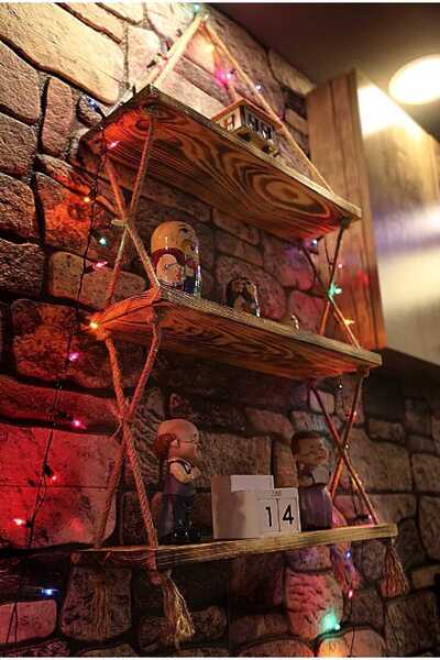 Brothers Craft Halatlı Ahşap Duvar Rafı 3 Katlı – Rustik Dekoratif Raf, El Ya...