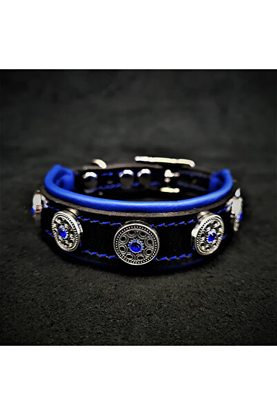 Bestia Zgardă pentru căței Bijou, piele, M, negru/albastru