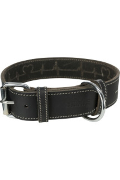 Trixie Rustic Heartbeat Leather Dog Collar, M 38-47 cm / 40 mm, Black
