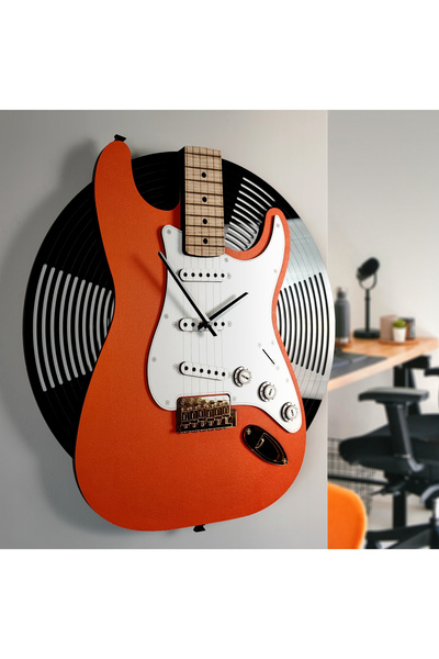 Time Reflection Stratocaster Elektro Gitar Duvar Saati - El Yapımı Modern Tas...