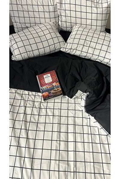 SADEN HOME طقم غطاء لحاف مع ملاءة مطاطية مزدوجة الجانب بنمط مربعات لسرير مزدوج