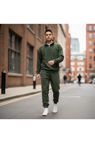 celevri Men's tracksuit, Black, 100% premium cotton, with zipper, regular fit