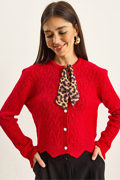 Bianco Lucci Women's Hair Braided Scarf Detailed Buttoned Cardigan Th 241026 60251873