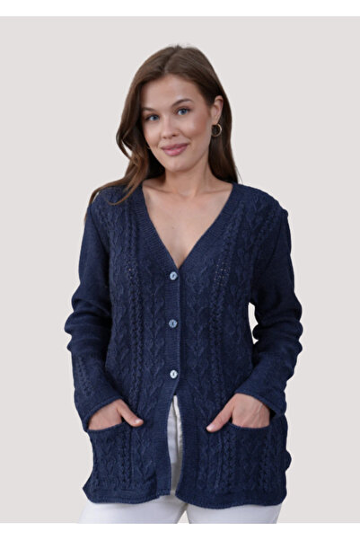 Stilmony Women's Mother Plus Size Chain Flower Motif Button Closure Cardigan