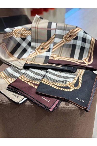 vavelli %100 Twill İpek Eşarp Halat Desen Siyah