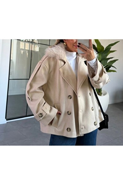 Pelin Jeans Coat with Fur Collar