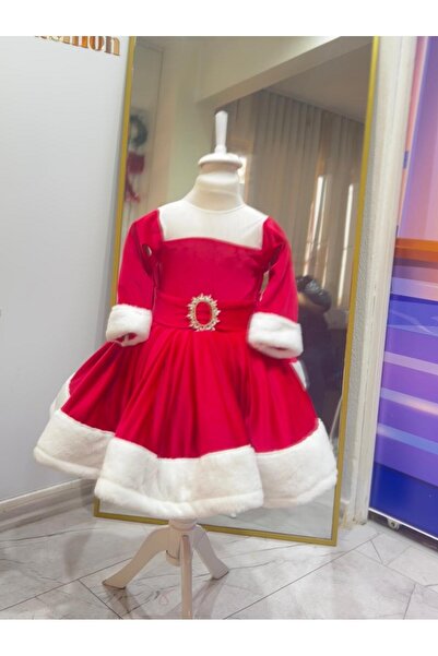 Star Kids Velvet Girls' New Year's Dress, Red New Year's Dress