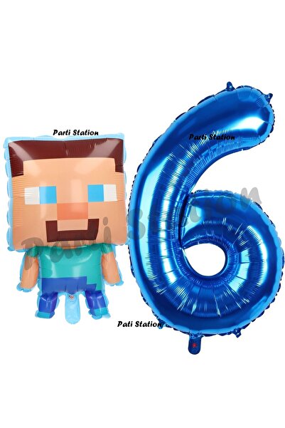Parti Station Minecraft Balon 6 Yaş Doğum Günü Set Minecraft Konsept Balon ve...