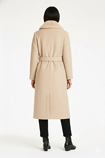 cemo Women's Brown Curly Fabric Long Coat Large Collar Winter Overcoat Teddy Coat