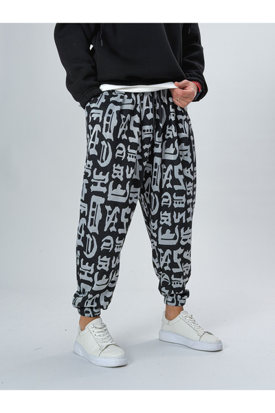 COCOPELLI Graffiti Letter Patterned Men's Pleated Half-Shalwar Coc2524