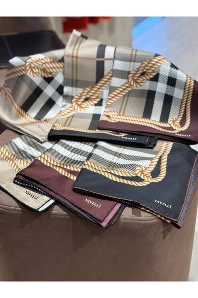 vavelli %100 Twill İpek Eşarp Halat Desen Bordo