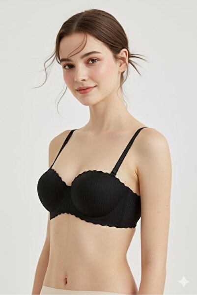 Meleners Laser Cut Padded Wireless Non-Marking Bra Black