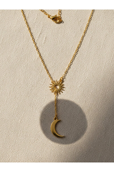 luvee 925 Ayar Güneş İçinden Ay Geçen Gümüş Kolye
