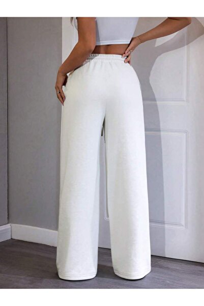 WKM Women's Baggy Fit 3 Thread Wide Leg Sweatpants with Elastic Waistband