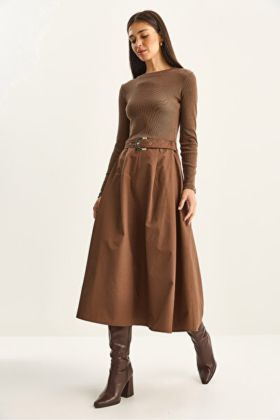 Bianco Lucci Women's Belt Detailed Paneled Poplin Midi Dress 2808 60283792