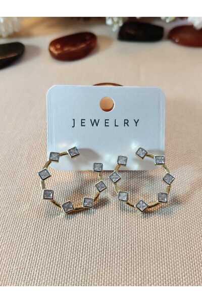 FASHİON JEWELRY BİLGE TAKI Vip Sekizgen Taşlı Halka Çelik Küpe, Zirkon Taş De...