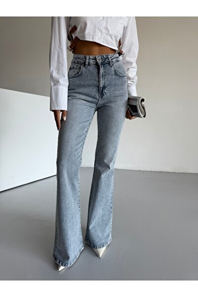 KOTOLOG Pantaloni de damă evazat Y talie înaltă L material elastic confortabili, spălați cu zăpadă, blugi