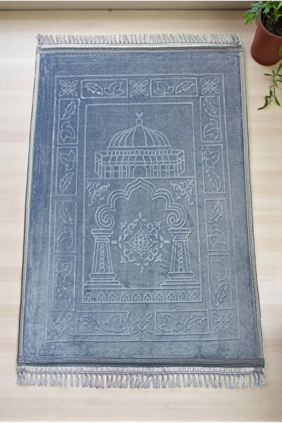 ihvan online Soft Velvet Textured Plush Prayer Rug Blue