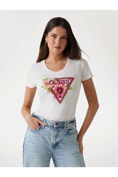 Guess Γυναικείο μπλουζάκι με λεπτή εφαρμογή Ss Cn Triangle