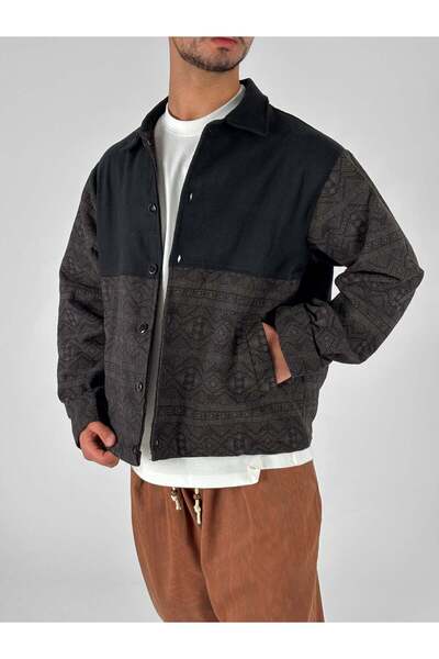 COCOPELLI Dark Brown Ethnic Patterned Design Men's Jacket Coc1072