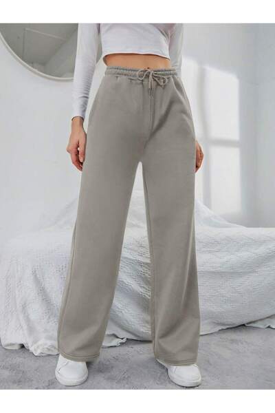 WKM Women's Baggy Fit 3 Thread Wide Leg Sweatpants with Elastic Waistband