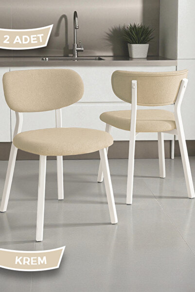 Canisa Toldy Serisi 2 Adet Krem Bukle Kumaş Beyaz Metal İskeletli Ayak Mutfak...