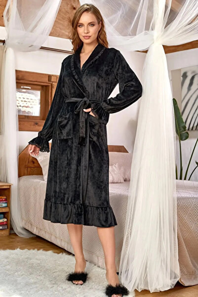 Aqua 26273 Women's Velvet Long Dressing Gown