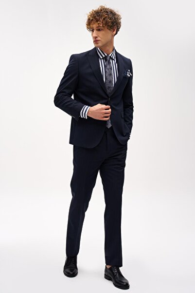 İgs Erkek Lacivert Barı (4 Drop) / Geniş Kalıp Sivri Yaka Takım Elbise