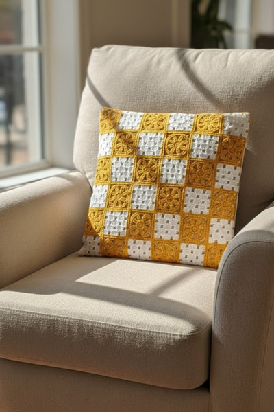 homytextiles Patchwork Crochet Knit Square Patterned Bohemian, Modern Throw Pillow Cover