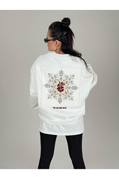 COCOPELLI Ethnic Patterned White Women's Sweatshirt Coc1092