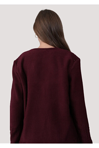 Stilmony Women's Mother Plus Size Chain Flower Motif Button Closure Cardigan