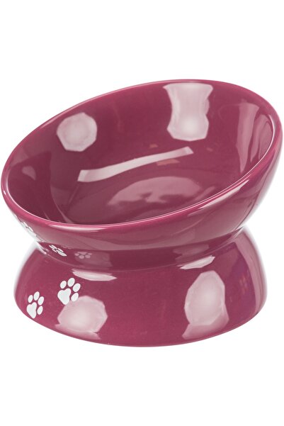 Trixie Ceramic Cat Bowl, Raised Ergonomic Shape, 0.15 l/13 cm, Burgundy