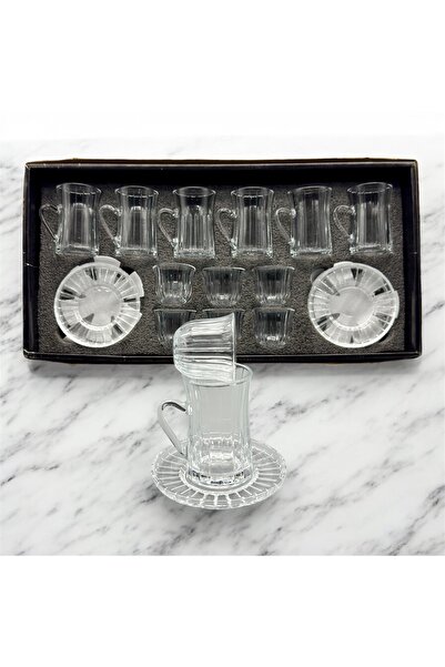 cc bin shihon Crystal glass tea and coffee set, cup and saucer with Arabic coffee cups, 18 pieces for 6 people