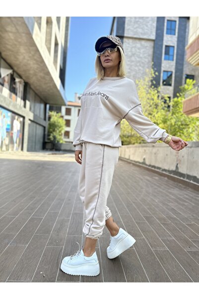 Kokoşum Butik 5810 Set de trening brodat bej