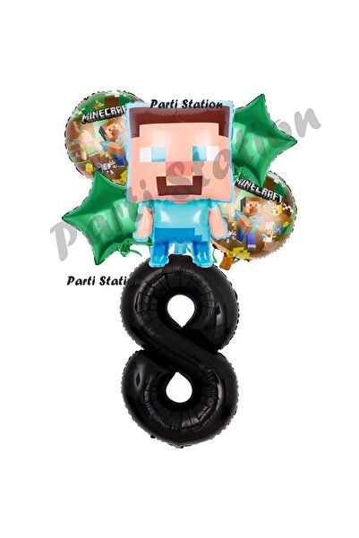 Parti Station Minecraft Balon 8 Yaş Doğum Günü Set Minecraft Konsept Yıldız B...