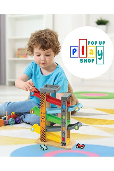 babydoor Toys Sağlıklı Ahşap Rampax5 PlayPark 5 Katlı Yarış Arabalı Oyun Ramp...
