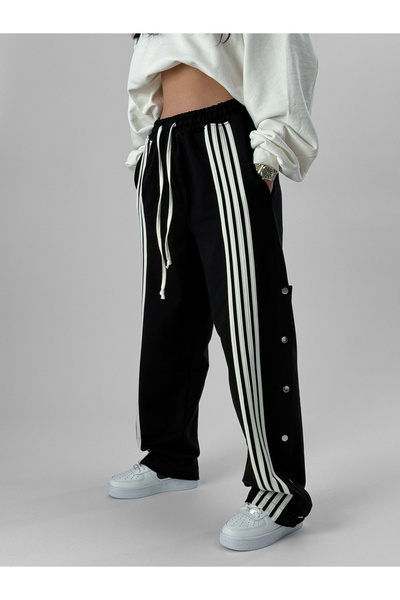 COCOPELLI Pantaloni largi negri cu dungi pentru femei COC1078