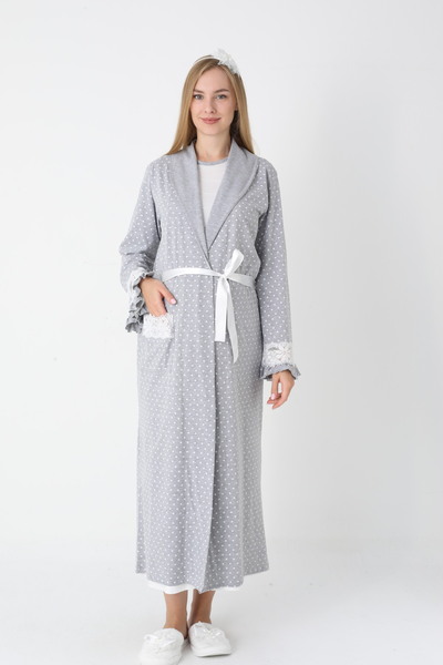 LOHOUSE Women's Polka Dot Full Length Winter Maternity Nightgown-Robe Set of 2