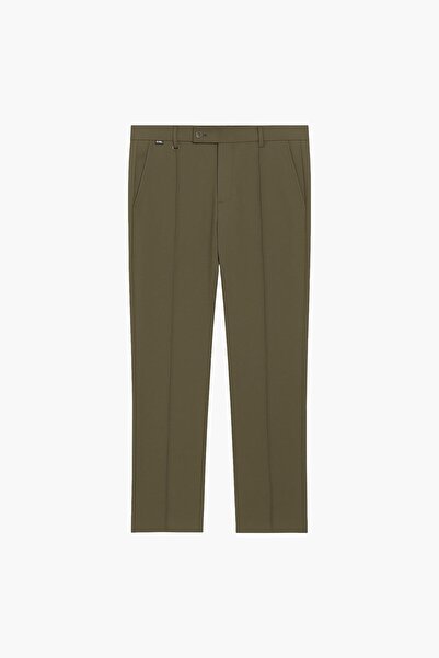 ablukaonline Men's Slim Fit Classic Fabric Trousers Khaki