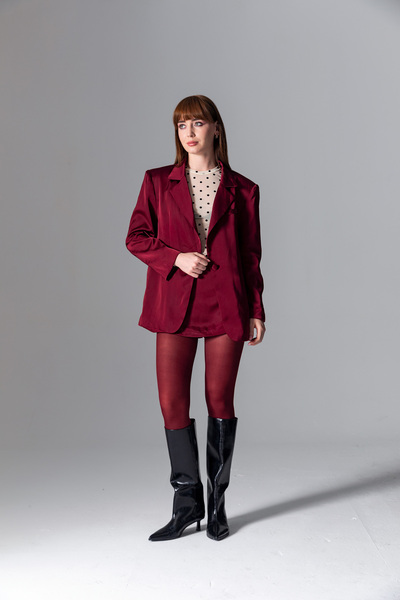 TUSSMADE Bordo Saten Blazer Ceket