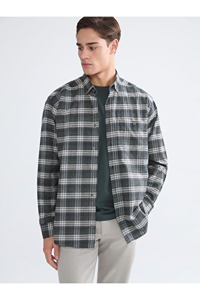 LC Waikiki Cămașă pentru bărbați din gabardină în carouri cu mânecă lungă LCW...