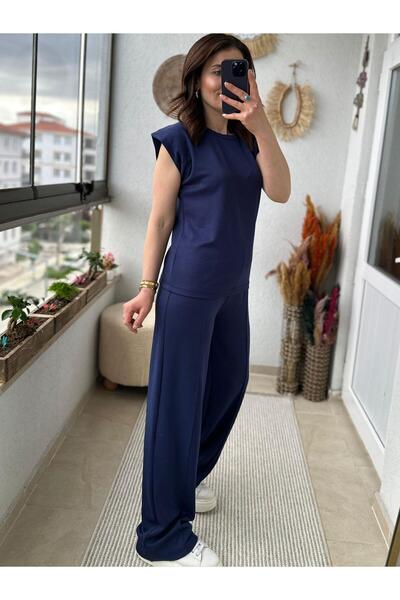 TUNAM BUTİK Modal Fabric Sleeveless Comfortable Suit Dark Blue