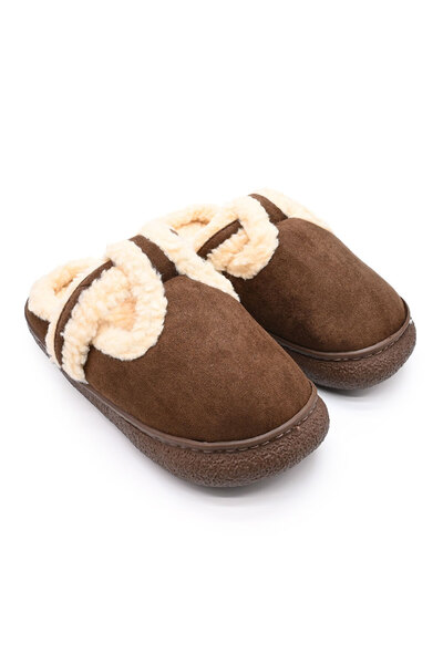 Tmall Women's Slippers, With -Suede Leather, Fur Lined, PD1019, Coffee