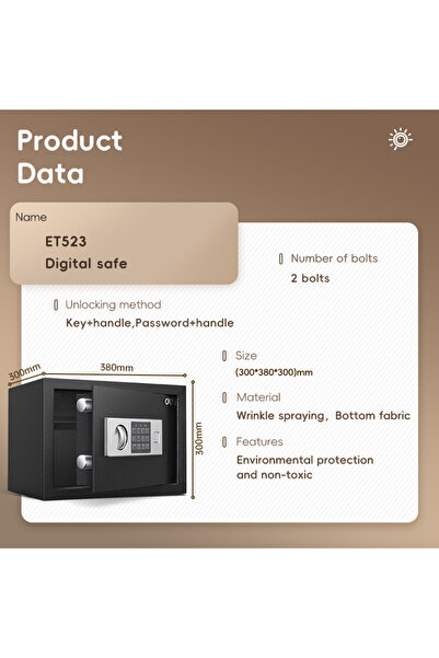 Deli ET523 Electronic Safe Box, (30x38x30m), Steel Security Safe with Digital Lock, 9kg Black