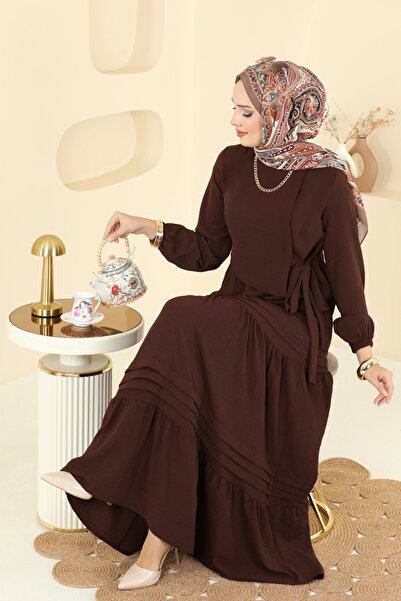 ModaMerve Eteği Katlı Aerobin Elbise 2733SL432-MS Kahve